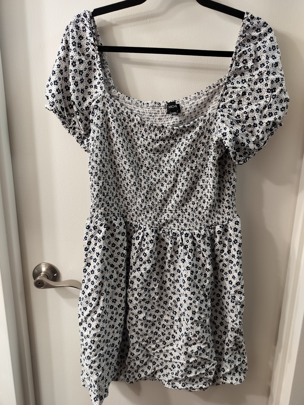 My Michelle Navy Floral Smocked Top on White